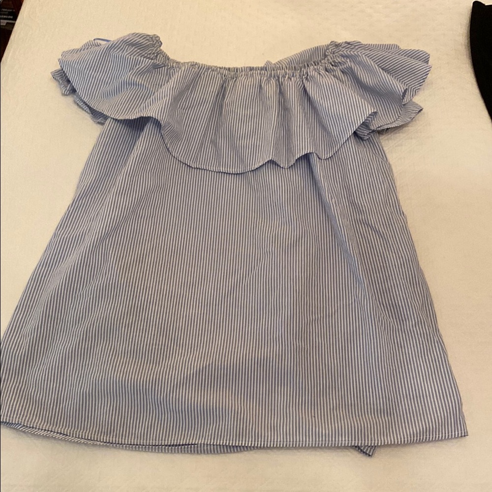ZARA Blue Striped Off-Shoulder Top or short dress